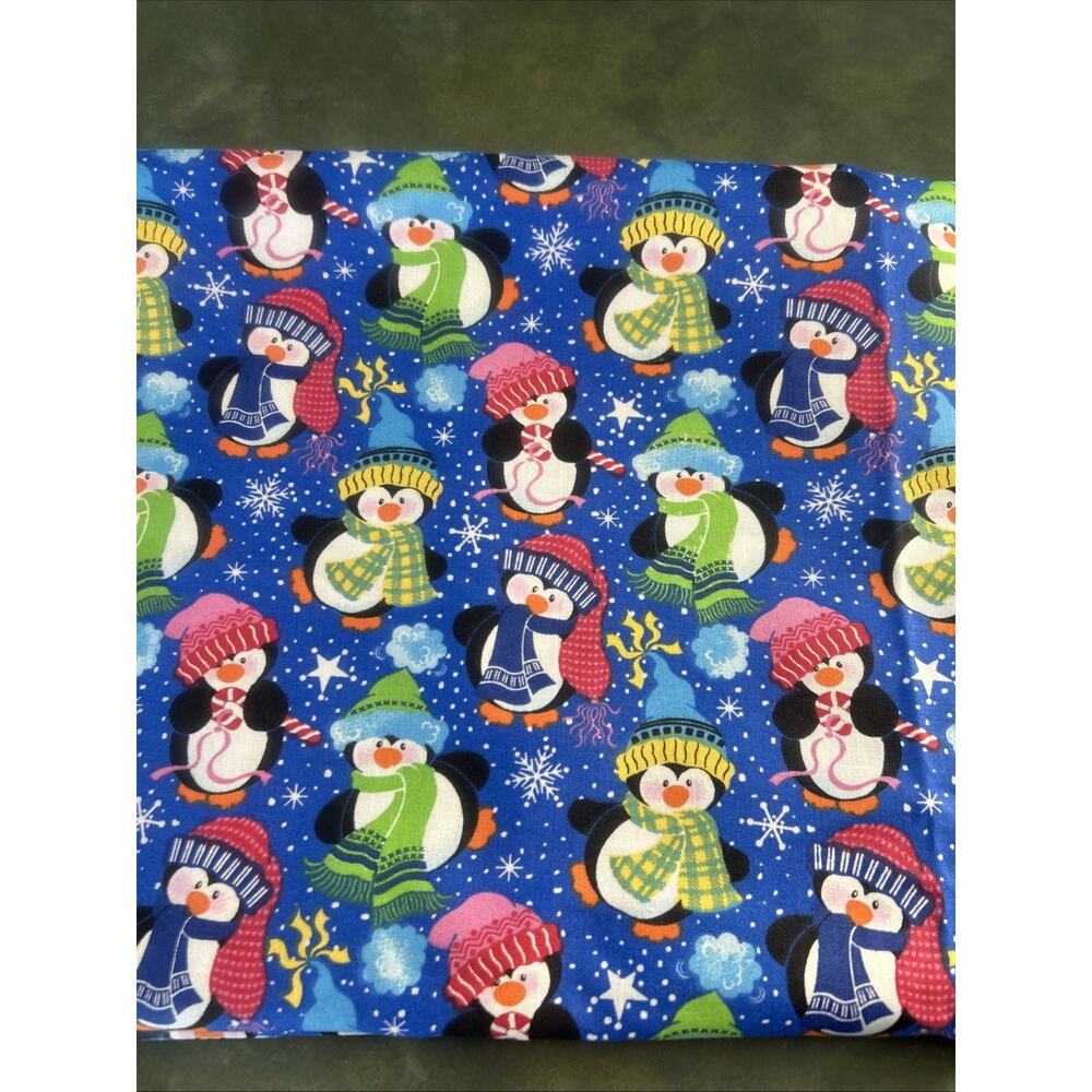 Lori Campbell Penguin Fabric Cotton 74x43 Blue Winter Christmas Fabric Whimsy